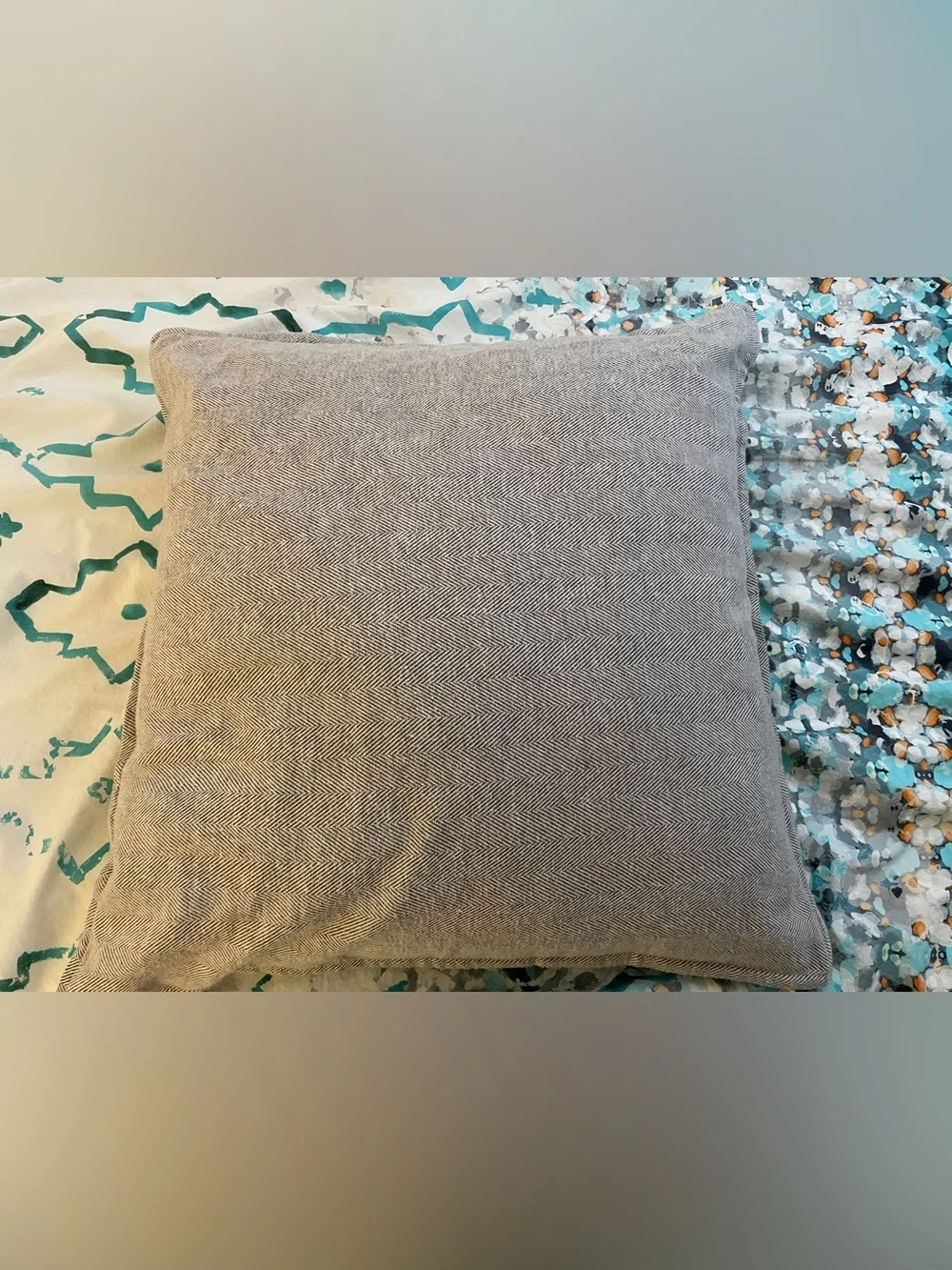 West Elm Flannel Gray Herringbone Accent Euro Pillow Cover Sz 36” x 36”
